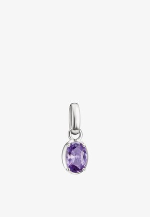 Silberanhänger mit einem facettierten ovalen lila Amethyst-Edelstein, der mit vier Krappen gefasst ist, und einer glatten Öse.