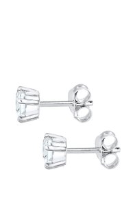 Silver studs med klara, facetterade ädelstenar i en klorinställning med cirkulär post och fjärilsbackning.