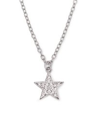 Collana in argento con pendente a stella, adornata con piccoli cristalli trasparenti, caratterizzata da una finitura in metallo lucido e un design a maglia classica.