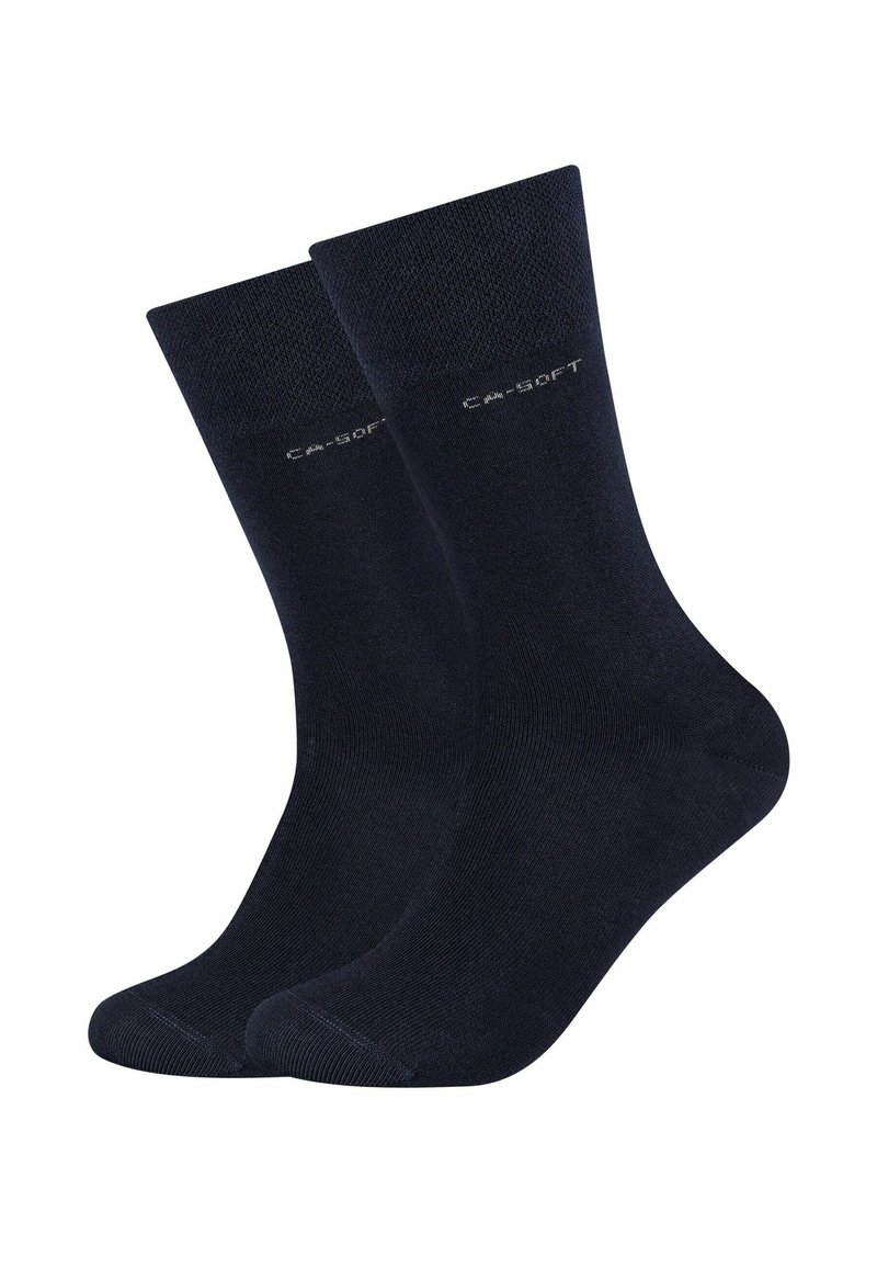 Calze in cotone blu navy con una texture liscia, bordo a costine e un logo discreto sulla caviglia. Lunghezza classica e forma aderente.
