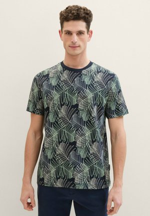 TOM TAILOR MIT ALLOVER - Camiseta estampada - navy multicolor leaf design