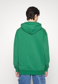 Felpa con cappuccio verde, dal taglio comodo, realizzata in morbido cotone, con polsini e orlo a coste, vista da dietro.
