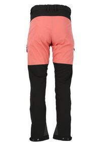 Wandelbroek met een roze bovenstuk en een zwart onderstuk. Voorzien van een verstelbare tailleband, ritszakken en mesh ventilatie bij de manchetten.