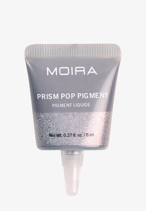 Tube de pigment liquide pailleté argenté étiqueté "MOIRA Prism Pop Pigment" avec un poids net de 8 ml et une pointe applicatrice fine.
