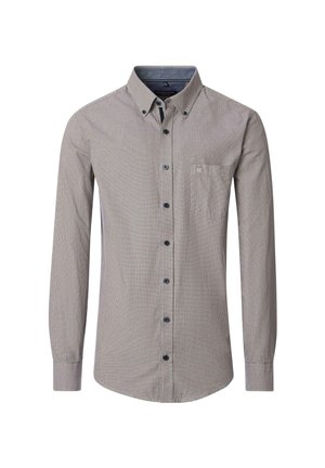 Herren Langarm-Hemd mit kleinem Karomuster, Button-Down-Kragen, Brusttasche und dunklen Knöpfen.