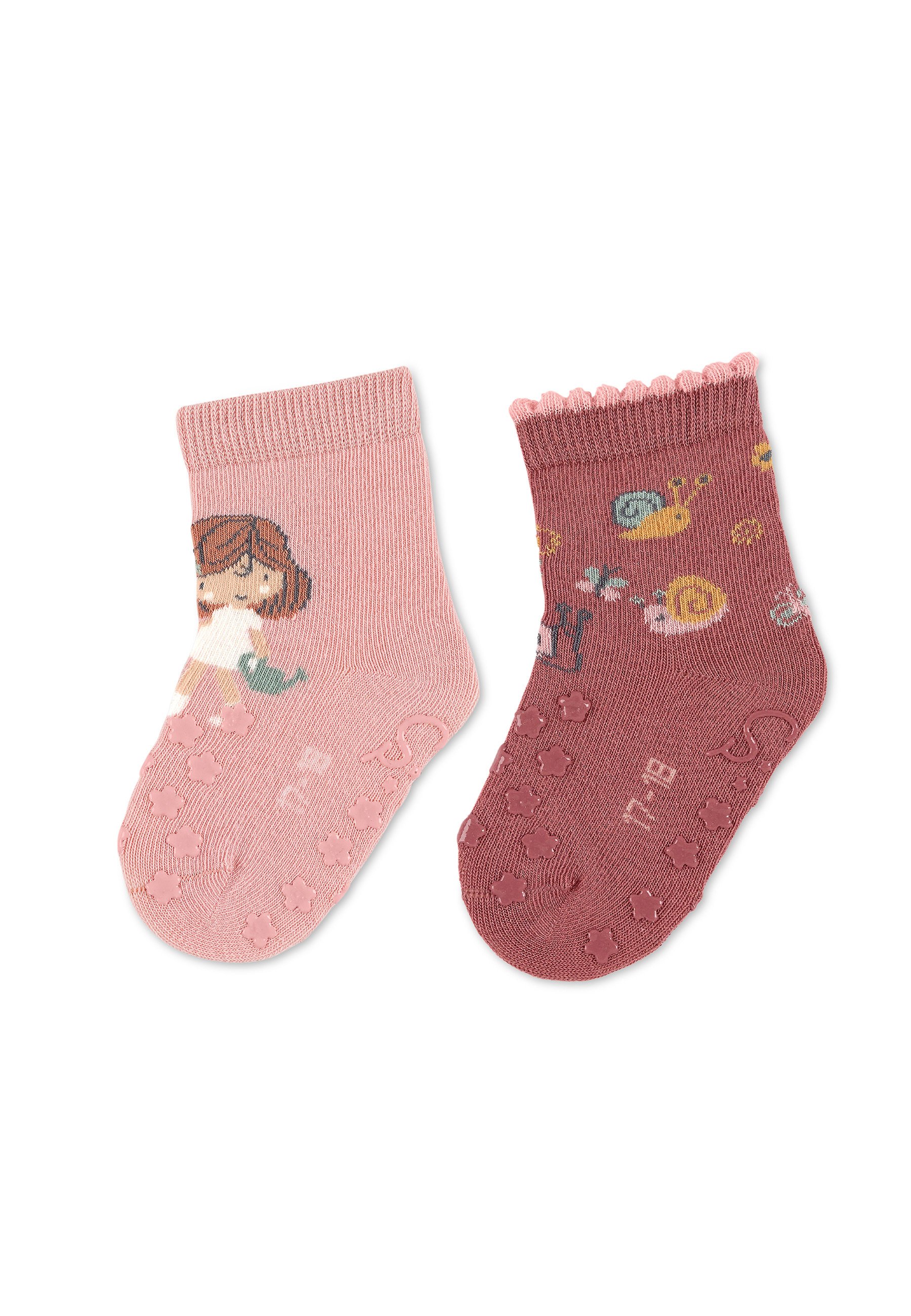 Sterntaler ABS-Krabbelsocken 2er Pack – Mit Anti-Rutsch-Noppen, Motiv Maus & Blüten, Für Babys