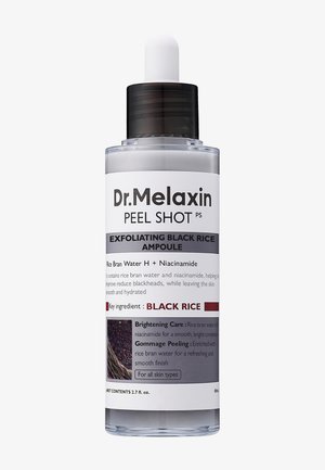 Ampoule exfoliante Dr. Melaxin Peel Shot avec riz noir, eau de son de riz et niacinamide pour illuminer et lisser la peau, flacon de 80 ml.