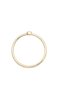 Goldfarbener Metallring mit einem glatten, abgerundeten Design. Besitzt ein kleines, erhöhtes Akzent in der Mitte. Minimalistische und schlanke Form.
