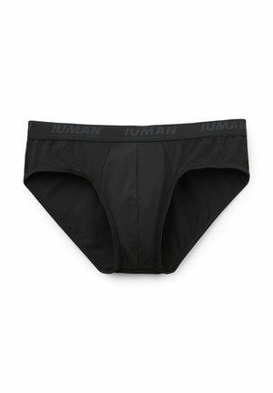 Bóxer negro para hombres, hecho de una tela suave, con una amplia cinturilla elástica que presenta el nombre de la marca y un panel frontal para soporte.