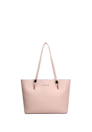 Borsa tote in pelle rosa chiaro con manici lunghi, superficie textureata e piccoli accenti metallici nei punti di attacco dei manici.