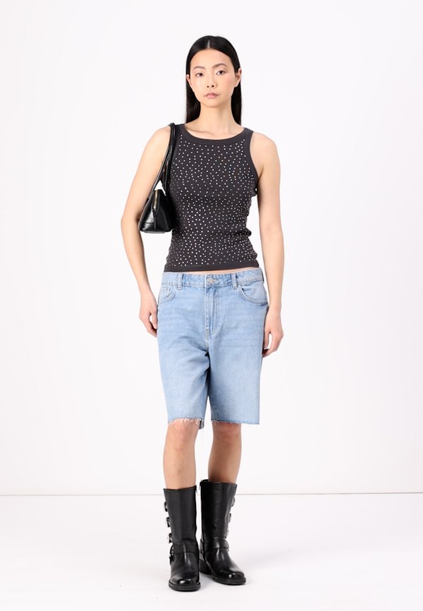 NMCATHRINE RHINESTONE TANK  - Top - obsidian3