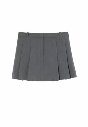 Gonna plissée grigia realizzata in tessuto leggero, con vita alta e silhouette dritta, caratterizzata da linee pulite e dettagli minimi.