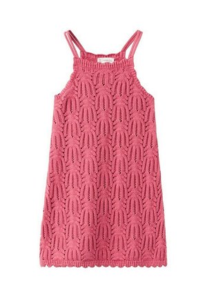 Vestito rosa senza maniche lavorato a maglia con doppie spalline sottili e orlo a bordi smerlati con motivo traforato strutturato.