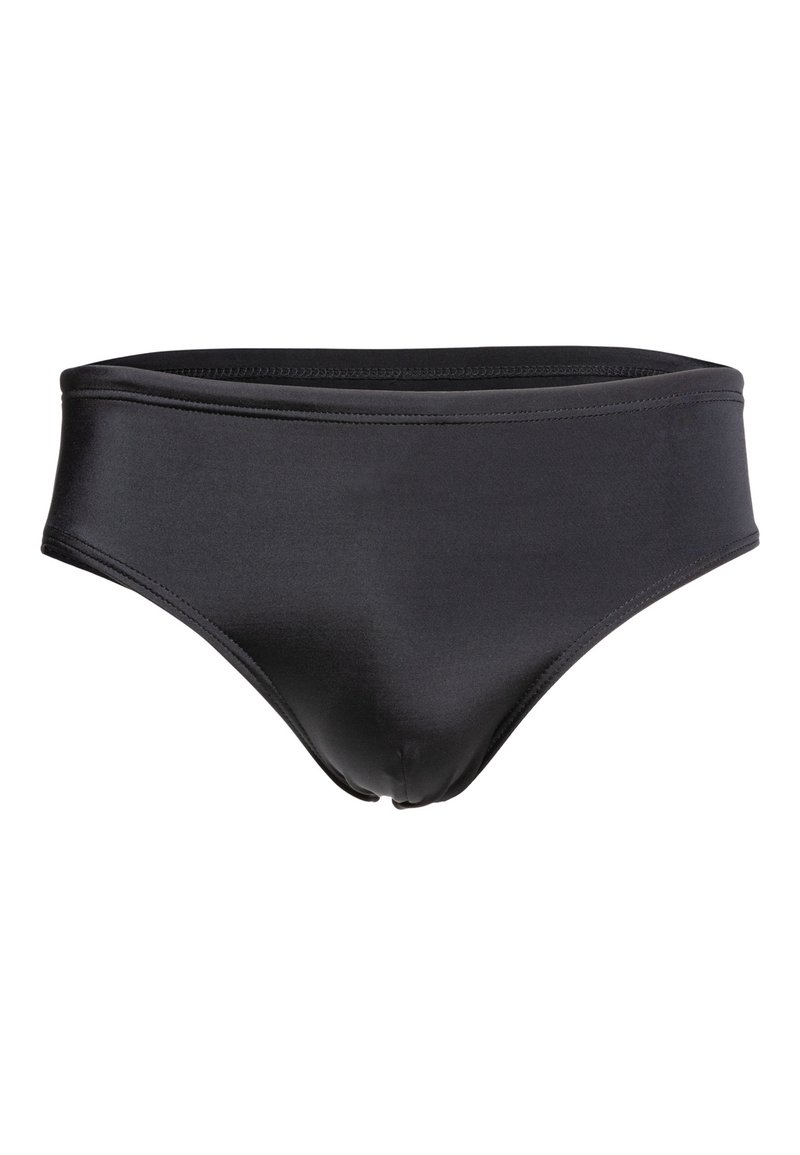 Svart bikiniunderdel i mjukt, stretchigt material. Har en medelhög midjeband och en design med minimal täckning. Enkel och stilren.