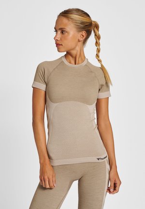 HMLCLEA SEAMLESS TIGHT  - Sports T-shirts - grey, brown