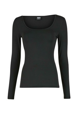 Mustan pitkähihaisen paidan, jossa on pyöreä kaula-aukko ja joka on valmistettu sileästä, joustavasta kankaasta. Ominaisuuksiin kuuluu muodikas muotoilu ja minimiset saumat, jotka luovat tyylikkään ilmeen.