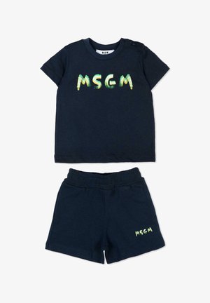 Ensemble pour tout-petit bleu marine composé d'une chemise à manches courtes et d'un short, tous deux ornés du logo coloré "MSGM" sur la poitrine et la jambe.