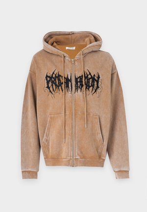 YOURTURN UNISEX OVERSIZED FIT WASHED ZIP-UP HOODIE - Lukuga pusa - brown