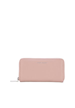Portafoglio rettangolare rosa chiaro con cerniera e piccolo logo argentato con la scritta "Joop! Jeans" al centro sul davanti.