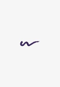 Purple eyeliner pencil stroke against a white background, featuring a textured, wavy line with tapering ends.