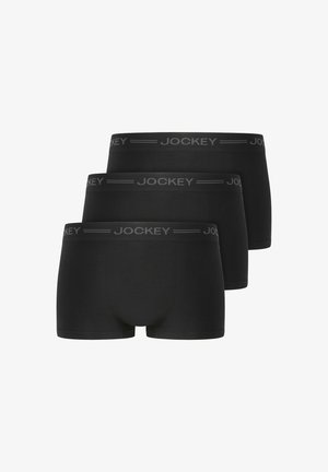 Schwarze Boxer Shorts im Dreierpack aus weichem Material. Sie verfügen über einen breiten Elastikbund mit dem "JOCKEY"-Logo in Grau.
