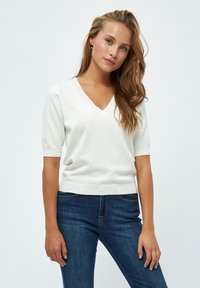 Minus - MIMILLA V- NECK KNIT TEE 1 - T-shirt basic - broken white Miniatuurafbeelding 1