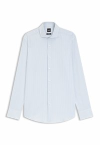 Camicia a maniche lunghe a quadretti azzurri con colletto button-down, vestibilità strutturata e polsini a contrasto. Realizzata con tessuto traspirante.