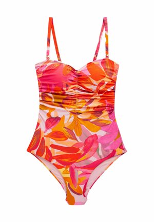 TROPICAL BANDEAU TUMMY CONTROL - Kopalke - pink orange floral print