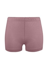 Zachte mauve-kleurige naadloze dames boxershorts met een elastische tailleband en zichtbare stiksels in het midden en bij de beenopeningen.
