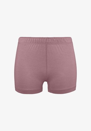 Zachte mauve-kleurige naadloze dames boxershorts met een elastische tailleband en zichtbare stiksels in het midden en bij de beenopeningen.