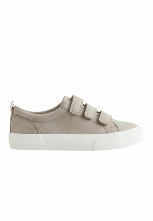 Light gray casual sneaker with three Velcro straps and white rubber sole, shown in side profile on white background.