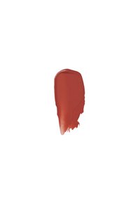 Échantillon de rouge à lèvres mat dans une couleur brun rougeâtre chaud, texture lisse, avec une finition légèrement brillante, sur un fond blanc.