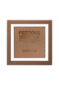 Compatto quadrato per bronzer con polvere texturizzata etichettato "Precious Bronzer" di Bellaoggi, in tonalità di marrone caldo.