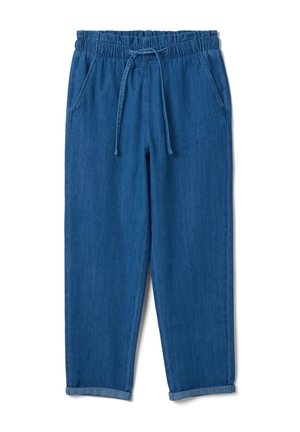 Blaue Denim-Jogginghosen mit elastischem Bund, Kordelzug, seitlichen Taschen, leicht zulaufenden Beinen und umgeschlagenen Bündchen.