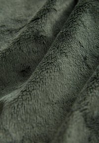 Coperta in peluche con una superficie morbida e texturizzata di un verde intenso, che presenta pieghe delicate e un aspetto tattile ricco.