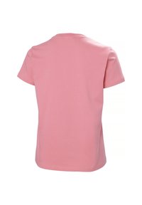 Camiseta rosa lisa de manga corta mostrada desde atrás sobre un fondo blanco.