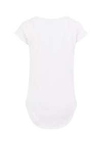 White short-sleeve t-shirt with a round neckline, made of soft fabric, featuring a curved hem at the back for a casual look.