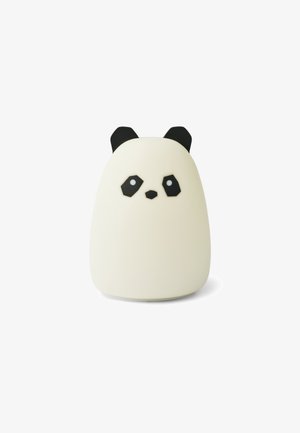 Panda-vormig siliconen nachtlampje; crèmekleurig lichaam met zwarte oren en gezichtskenmerken; gladde textuur; compact en afgerond ontwerp.