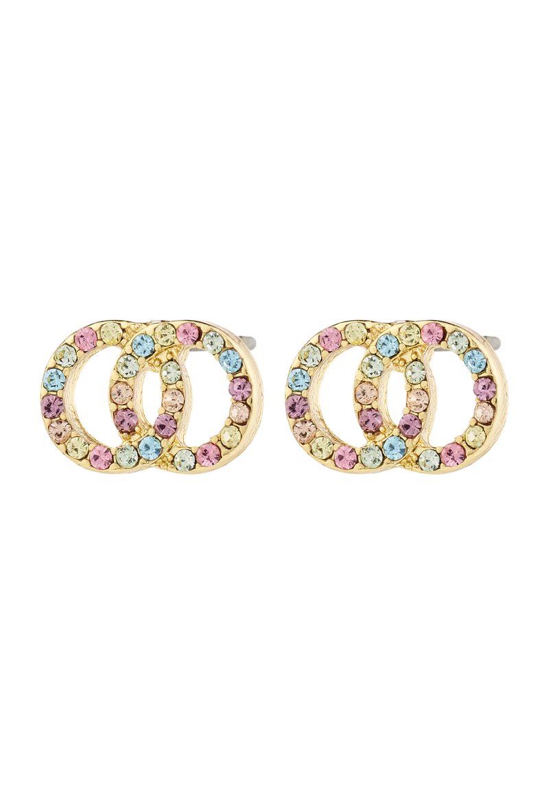 Orecchini JOLINA Pilgrim - Cerchi Intrecciati Con Cristalli Preciosa Colorati - Placcato Oro - 7 Mm - Realizzati Con Materiale Riciclato 82% - 2