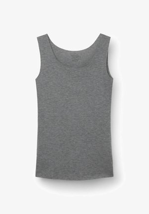 Grå bomulds tanktop med brede stropper, rund udskæring og en blød tekstur, der har et slankt, lige snit.