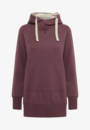Burgunderfarbener Hoodie mit Kordelzugkapuze, Fronttasche und gerippten Bündchen. Weicher, strukturierter Stoff mit lockerer Passform.