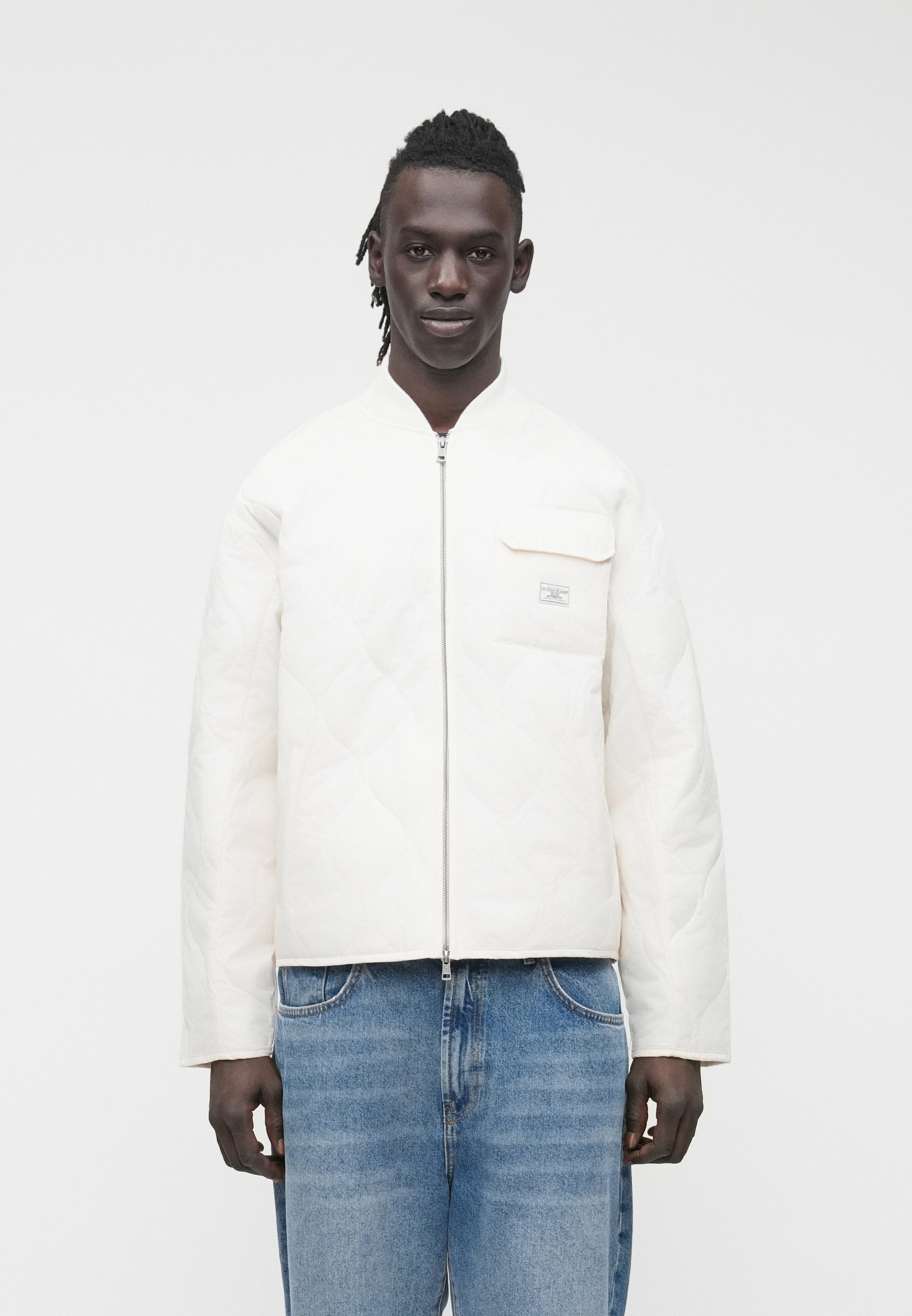 Guess Jeans QUILTED PUFFER JACKET - Light jacket - pristine white