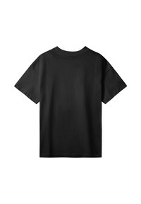 Sort bomulds t-shirt, korte ærmer, rund hals, standard pasform. Glat tekstur, ensfarvet design, ingen grafik eller pynt.