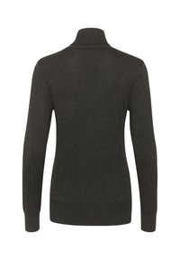 Süsi turtleneck-sweater pikad varrukad, soonikkoesega krae ja äär, pehmest kudumiskangast, millel on sile tekstuur ja keha lähedane siluett.