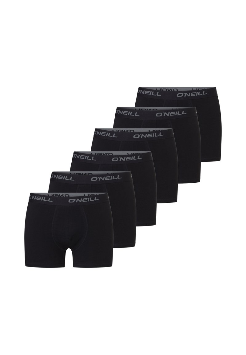 Zwarte boxershorts met een label op de tailleband, gemaakt van een zachte stof en met een aansluitend ontwerp, weergegeven in een set van zes.