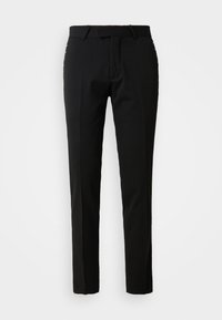 Zwarte op maat gemaakte broek met een zachte textuur, recht gesneden benen en subtiele details in de zijnaad. Voorzien van een standaard tailleband en zakken.