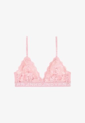 Spitzen bralette in zacht roze met bloemenpatroon. Voorzien van verstelbare bandjes en een met logo versierde band. Lichtgewicht, delicate textuur.