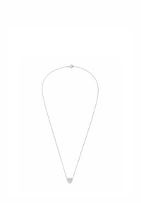 Collana d'argento con una delicata catena e un pendente a forma di cuore con un design testurizzato. Chiusura semplice sul retro per l'allacciatura.