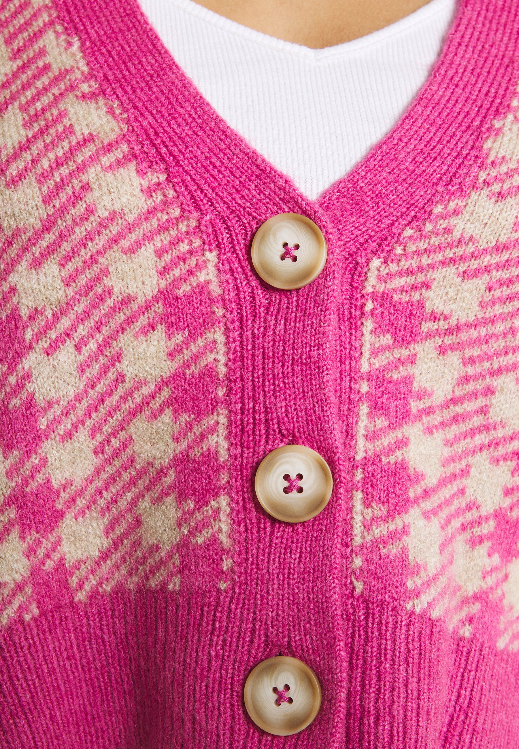 Damen VICHEKINA CARDIGAN - Strickjacke - natural melange/pink Damen VICHEKINA CARDIGAN - Strickjacke - natural melange/pink