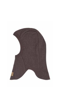 Balaclava tricotată de culoare maronie, cu gât prelung, fabricată dintr-un material moale. Dispune de un vârf rotunjit și margini nervurate pentru căldură și o ajustare confortabilă.
